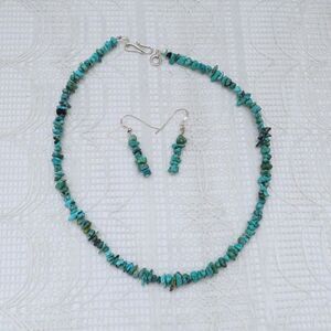 Handmade Turquoise Jewelry Set w/ Beaded Necklace, Dangle Earrings, 18" Necklace